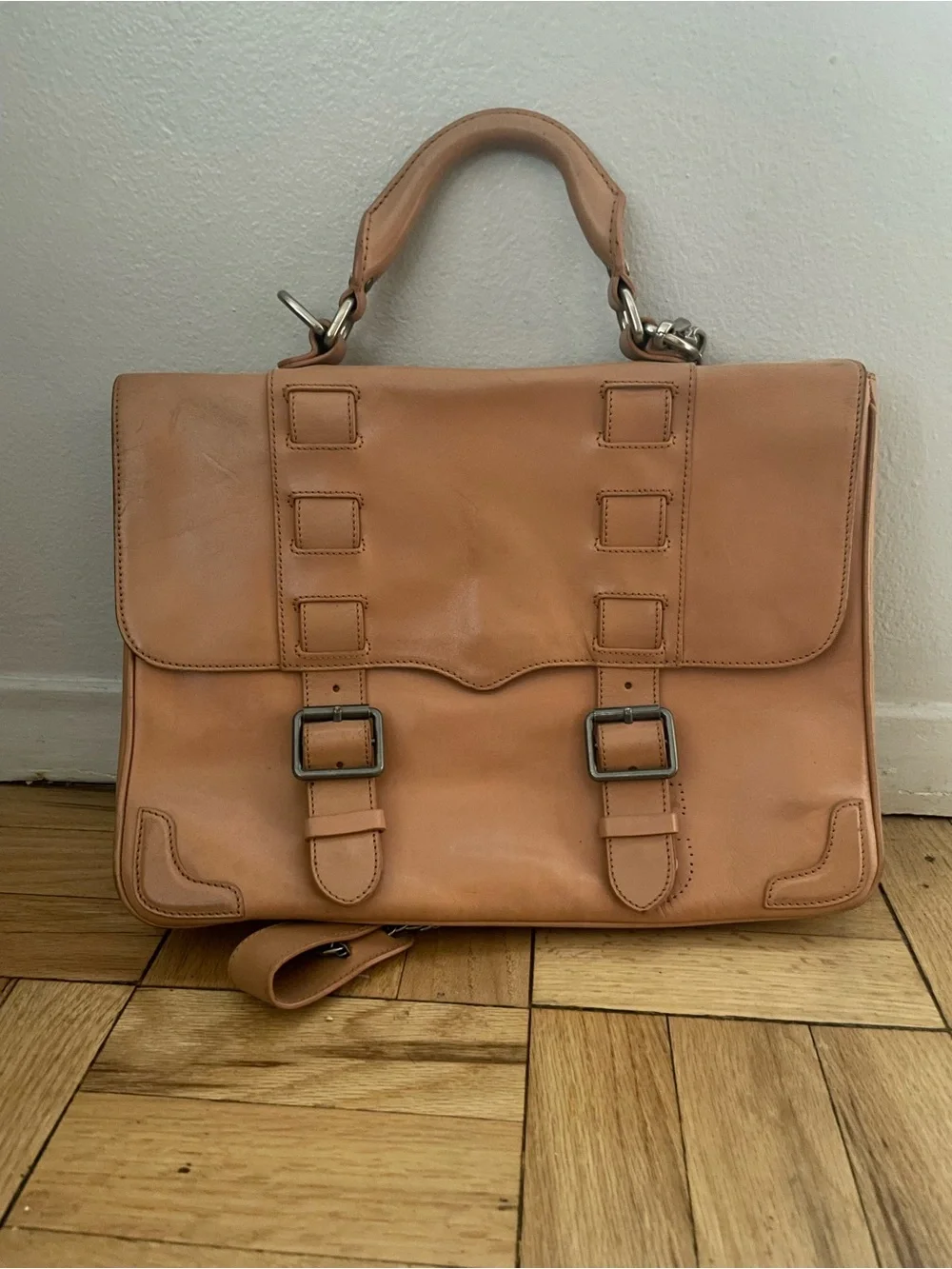 Rebecca Minkoff Classic Tan Leather Briefcase - Top Handle Work Bag